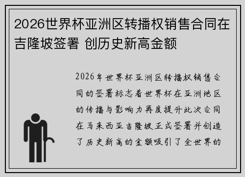 2026世界杯亚洲区转播权销售合同在吉隆坡签署 创历史新高金额